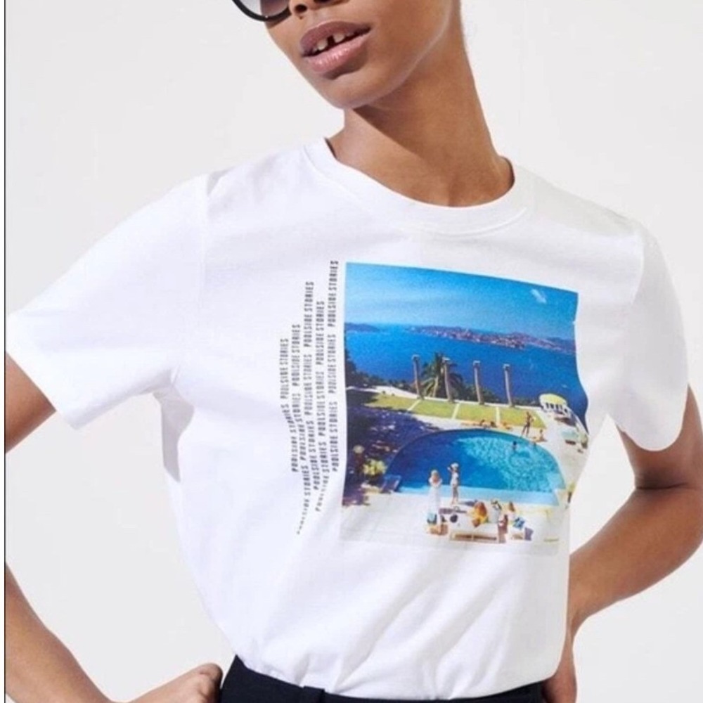 Maje Paris Slim Aarons Archive Poolside Stories Graphic T-Shirt White Size 2 M